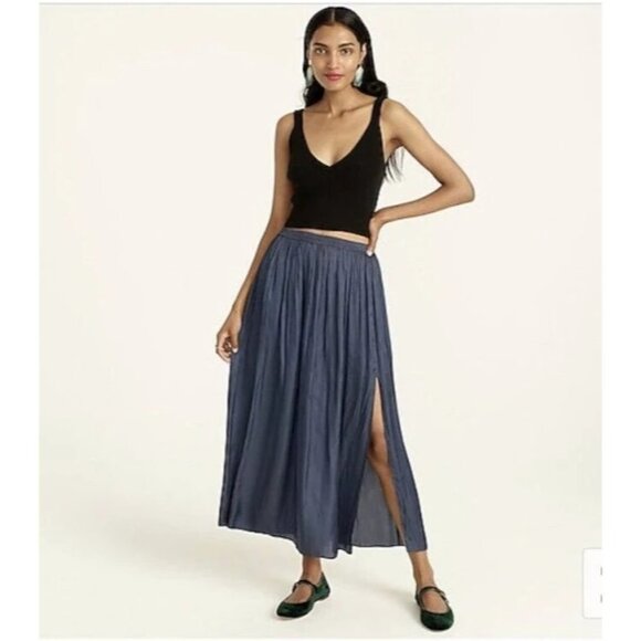 J.Crew Womens Skirt Gray Size 12 Featherweight Crinkle Satin Maxi Side Slit - Picture 11 of 11